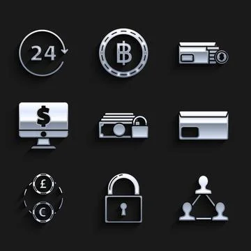 Set Money with lock, Lock, Project team base, Envelope, exchange, Computer Stock Illustration