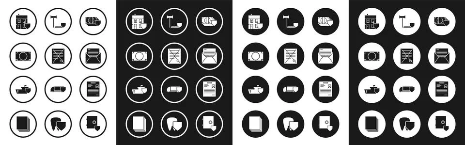 Set Money with shield, Delete file document, Stacks paper money cash, House Illustrazione stock