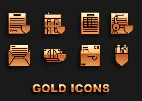 Set Money with shield, Document key, Family insurance, Ordered envelope, Ma.. Illustrazione stock