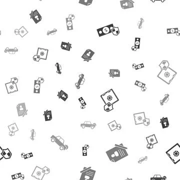 Set Money with shield, Document, Safe and Car on seamless pattern. Vector Stock Illustration