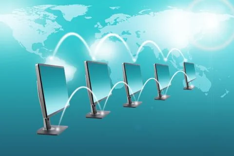 Set of monitors with world map Stock Illustration