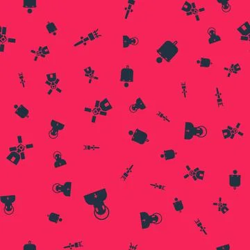 Set Monk, Torch flame, Windmill and Medieval flag on seamless pattern. Vector イラスト素材