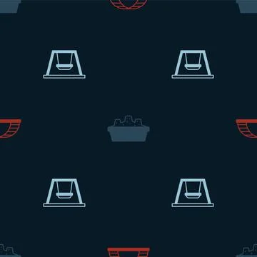 Set Monkey bar, Sandbox with sand and Swing for kids on seamless pattern. Vec Stock Illustration