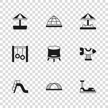 Set Monkey bar, Swing plane, Bumper car, Jumping trampoline, Sandbox with s.. Stock-Illustration