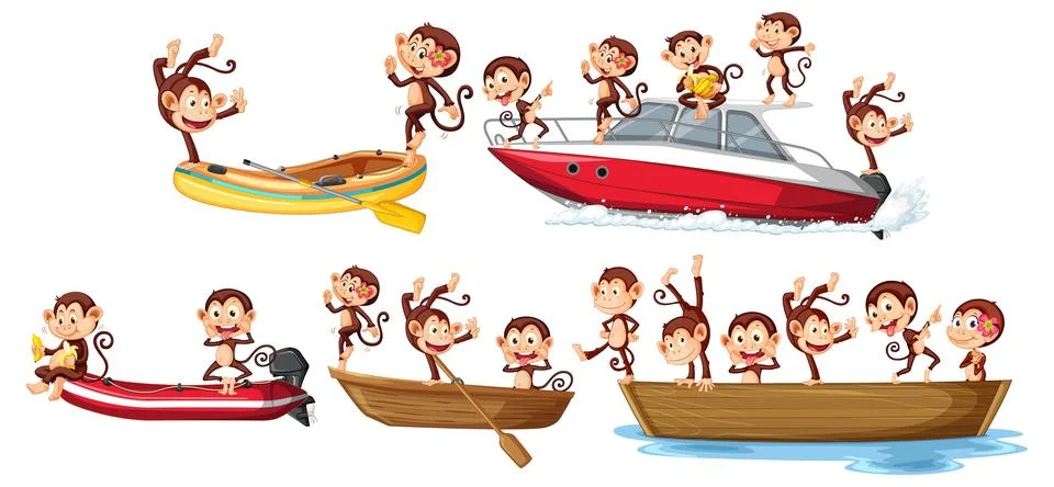 Set of monkey on the boat Stock-Illustration