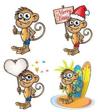 Set of monkey character cartoon Stock Illustration