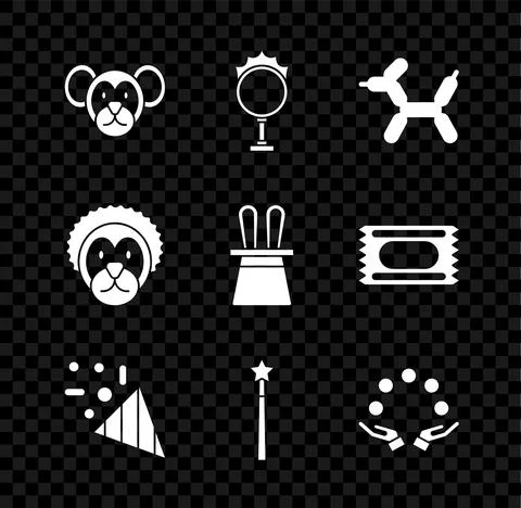 Set Monkey, Circus fire hoop, Balloon dog, Festive confetti, Magic wand Stock Illustration