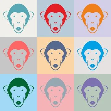 Set of Monkey color portraits. Vector illustration. Stock Illustration