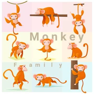 Set of Monkey family Illustrazione stock
