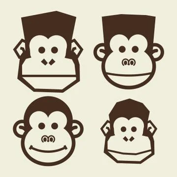 Set of monkey head for template design Stock Illustration