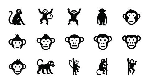 Set of monkey icons, collection of monkey vector sign. Stock Illustration
