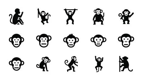 Set of monkey icons, collection of monkey vector sign. Stock Illustration