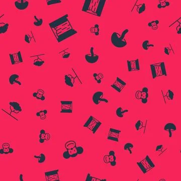 Set Monkey, Waterfall, African tree and Mushroom on seamless pattern. Vector Stock Illustration