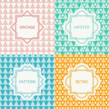 Set of mono line polygon hipster seamless pattern with triangle. Vintage frames Stock Illustration