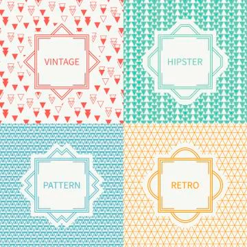 Set of mono line polygon hipster seamless pattern with triangle. Vintage frames Stock Illustration