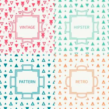 Set of mono line polygon hipster seamless pattern with triangle. Vintage frames Stock Illustration