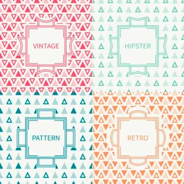 Set of mono line polygon hipster seamless pattern with triangle. Vintage frames Stock Illustration