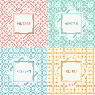 Set of mono line seamless pattern with circle, round. Vintage frames in red Illustrazione stock
