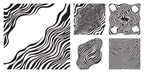 Set of monochrome abstract backgrounds featuring organic wavy zebra stripes and Stock Illustration