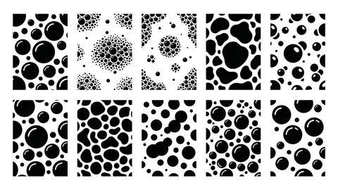 Set of monochrome abstract bubble and organic fluid seamless patterns. Stockillustratie
