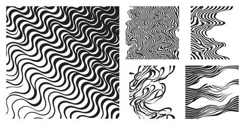 Set of monochrome abstract flowing wave patterns with organic liquid shapes and Stock Illustration