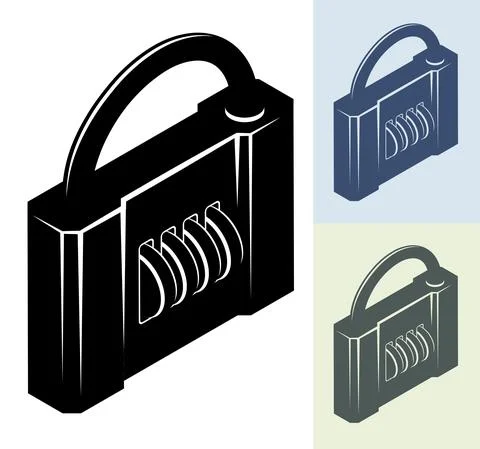 Set of monochrome closed padlocks with password wheels. Vector isolated on wh 库存插图