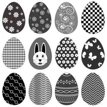 A set of monochrome decorated easter eggs Stock Illustration
