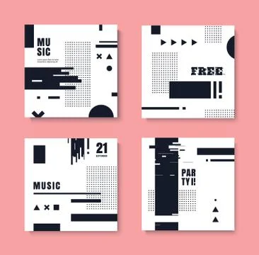 Set of monochrome invitation with effect glitch. Stock Illustration