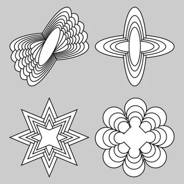 Set of monochrome logotype with spatial effect, 3d simple geometric shapes, s Stock Illustration