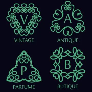Set of Monochrome Monogram Design Templates, Vector Illustration Stock Illustration