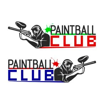 Set of monochrome paintball logos, emblems and icons. Indoor and outdoor Stock Illustration