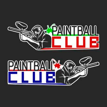 Set of monochrome paintball logos, emblems and icons. Indoor and outdoor Stock Illustration