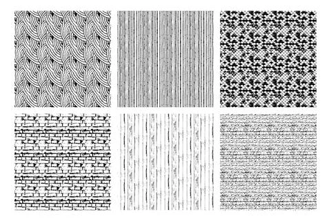 Set of monochrome pattern texture background. Black and white vector template Stock Illustration