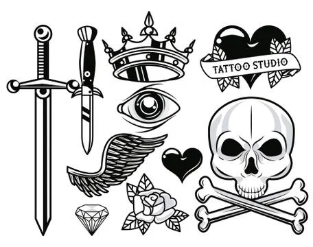 Set of monochrome tattoos studio graphics イラスト素材