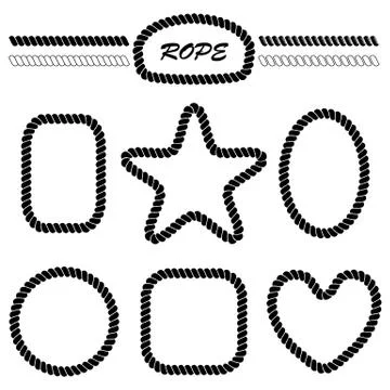Set of monochrome vector brushes in the form of marine rope Stock Illustration