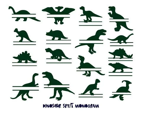 Set of monogram frames. Silhouette of dinosaur with place for name of child. Stock Illustration
