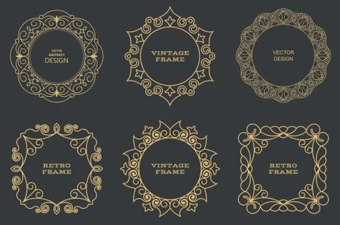Set of monogram line vintage frames Illustration