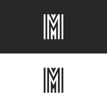 Set monogram logo M letter black and white, parallel lines stylish minimal de Stock Illustration