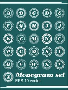 Set of monogram in vintage frames, whole alphabet of letters Stock Illustration