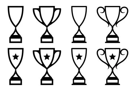 Set monoline design trophy icon with stars for graphic design element Stock Illustration