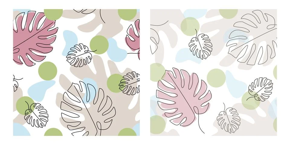 Set of Monstera color seamless pattern.  Stock Illustration