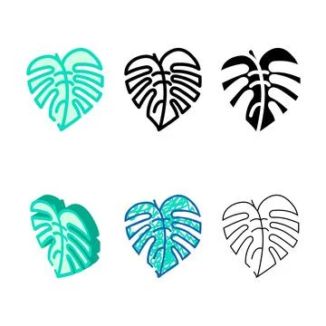 Set monstera leaf tropical color icon vector イラスト素材