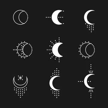 Set of months from graphic elements. Simple graphic style. White objects isol Stock Illustration