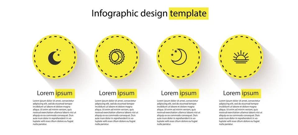 Set Moon and stars, Eclipse of the sun, and Sunset. Business infographic Ilustração Stock