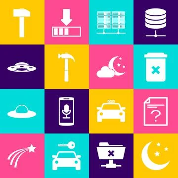 Set Moon and stars, Unknown document, Trash can, Server, Data, Web Hosting Stock Illustration