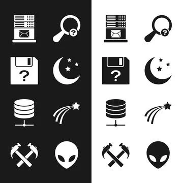 Set Moon and stars, Unknown document, Mail server, search, Server, Data, We.. Stock Illustration