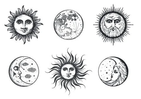 Set of moon and sun vector illustration. Stock Illustration