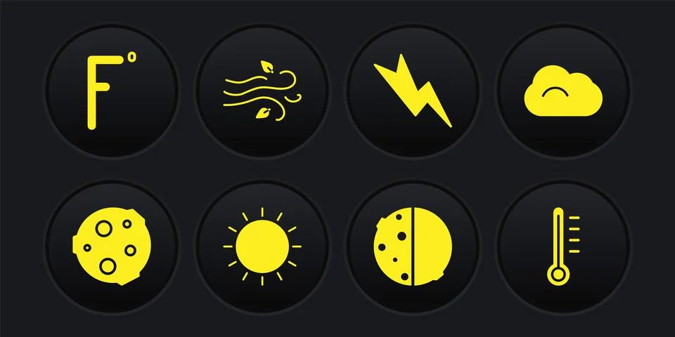 Set Moon, Cloud, Sun, Eclipse of the sun, Lightning bolt, Wind, Meteorology Ilustração Stock