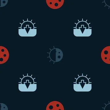 Set Moon, Day night cycle and Sunset on seamless pattern. Vector Illustrazione stock