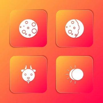 Set Moon, Eclipse of the sun, Aries zodiac and icon. Vector Ilustração Stock